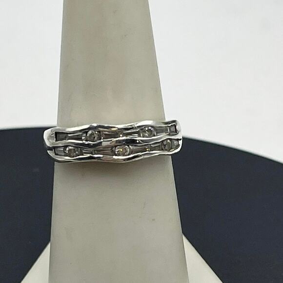 GV DQ CZ Diamonique Sterling Silver Wave Ring Sz 7.5 - Picture 1 of 9